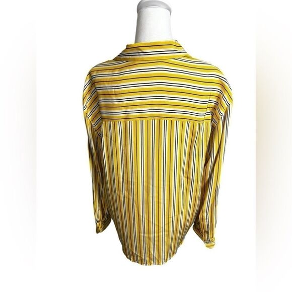 Austin Reed 100% silk yellow, white stripe long sleeve vintage 14 large button - Picture 4 of 12